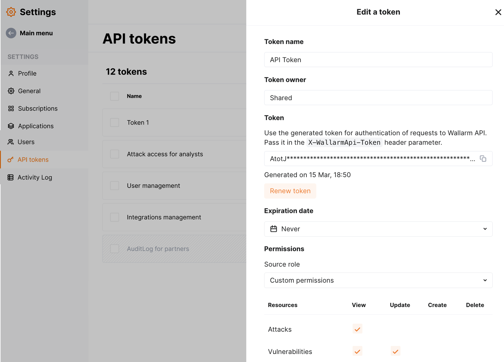 Wallarm API token