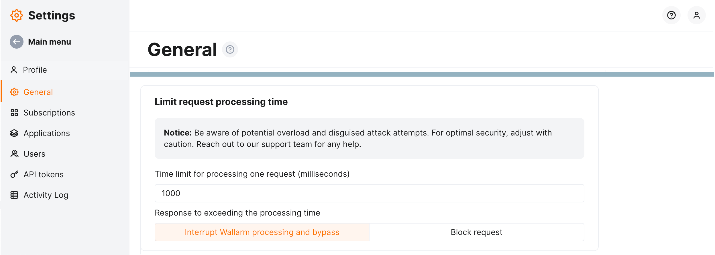Limit request processing time - General configuration