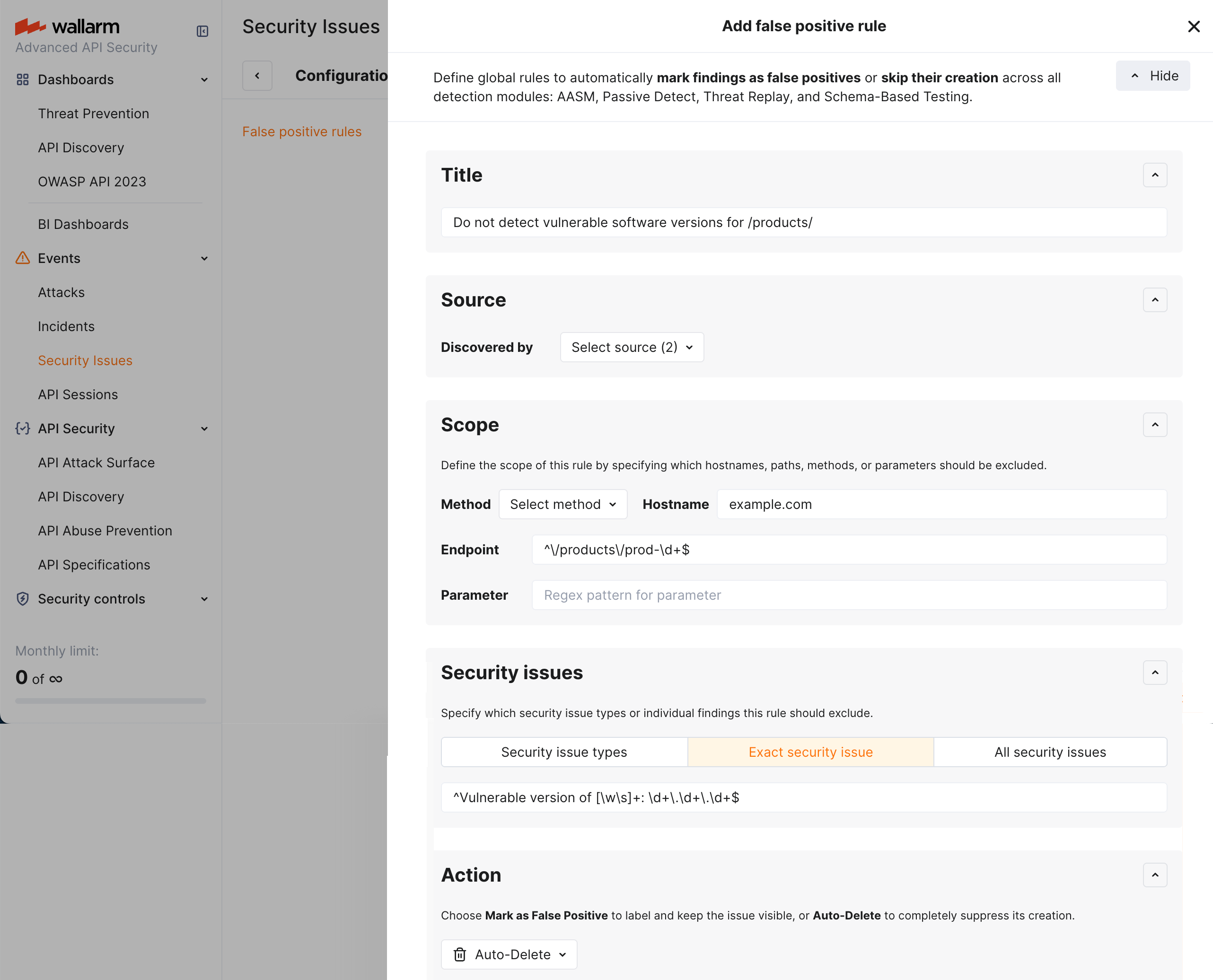False positive rule - example configuration