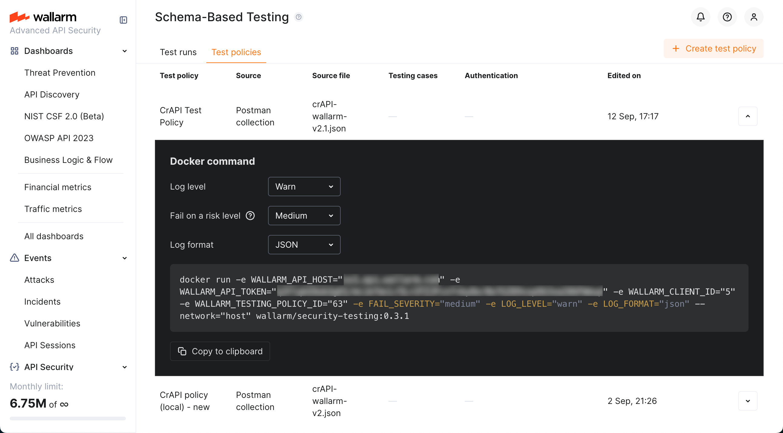 Schema-Based Testing - test policy Docker command
