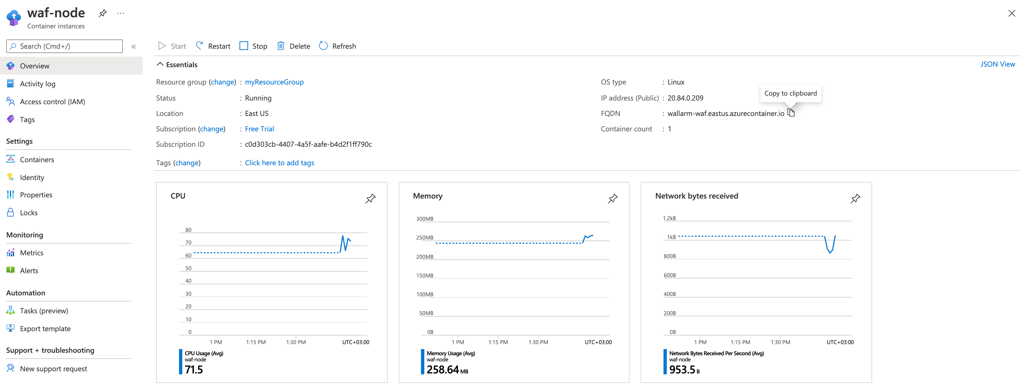 Settig up container instance