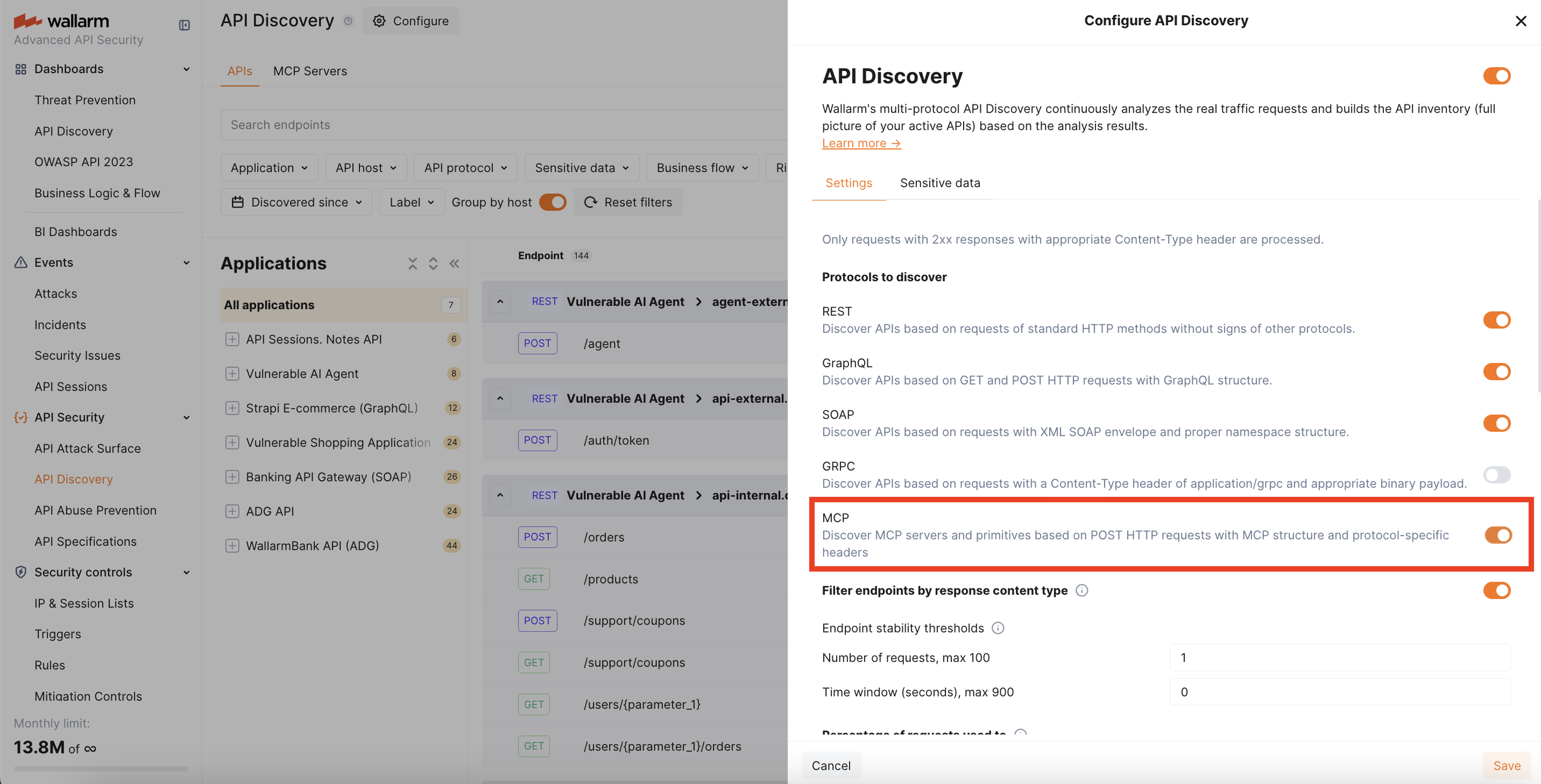 API Discovery, MCP Discovery enabled in Settings