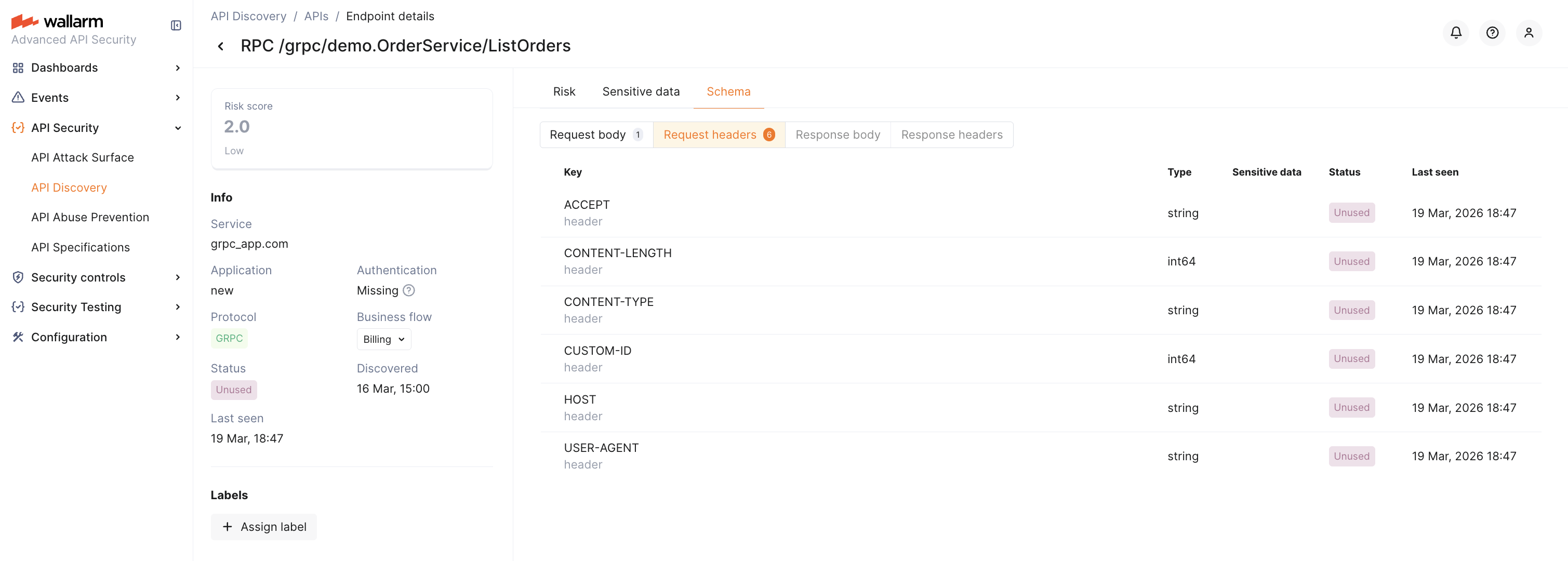 API Discovery - gRPC operation details
