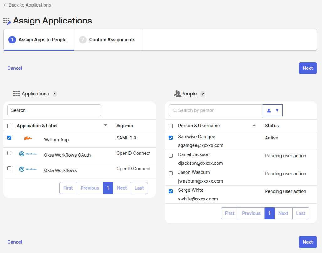Assigning users to the application