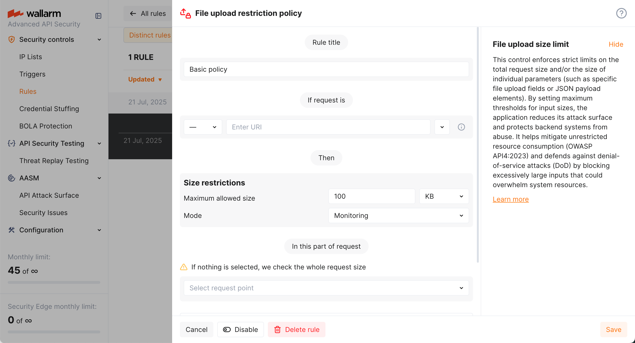 File upload restriction - rule
