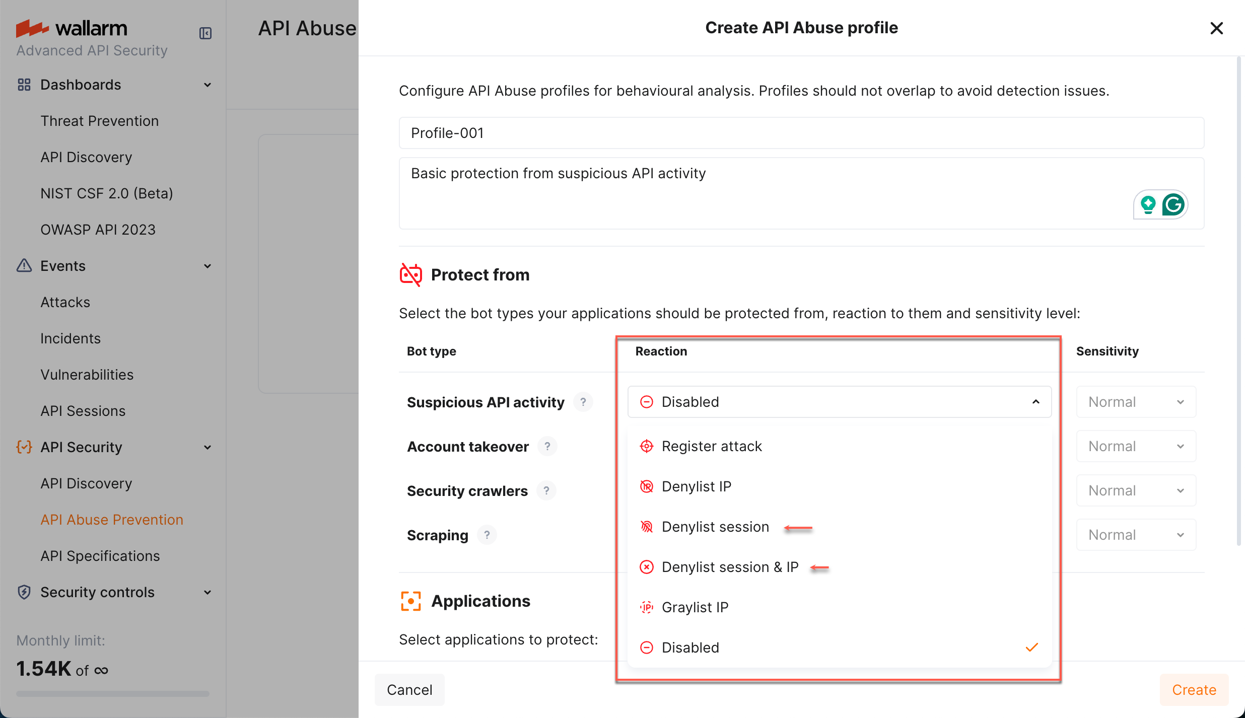 !API Abuse Prevention profile - blocking by session