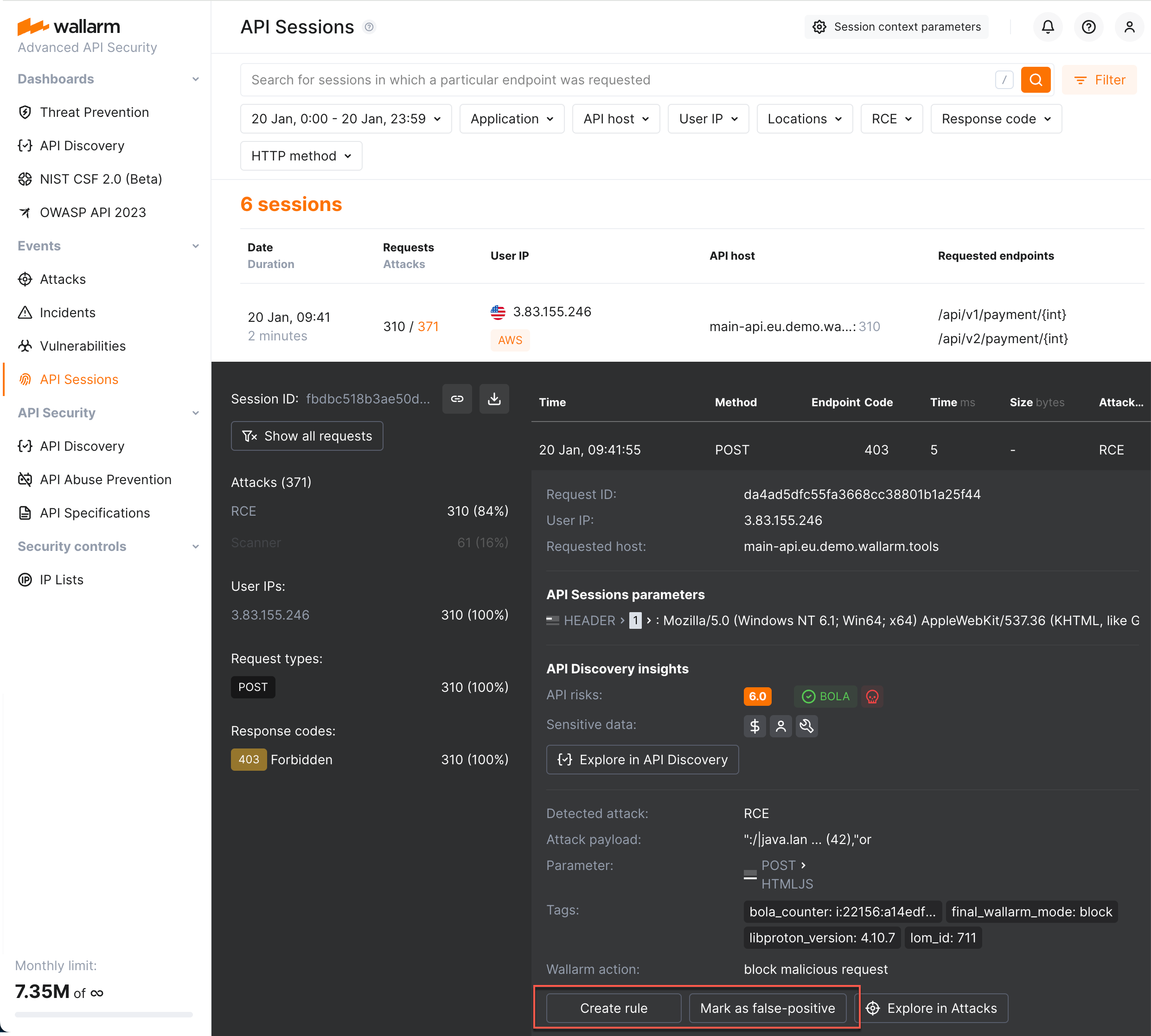 !API Sessions - request details - available actions