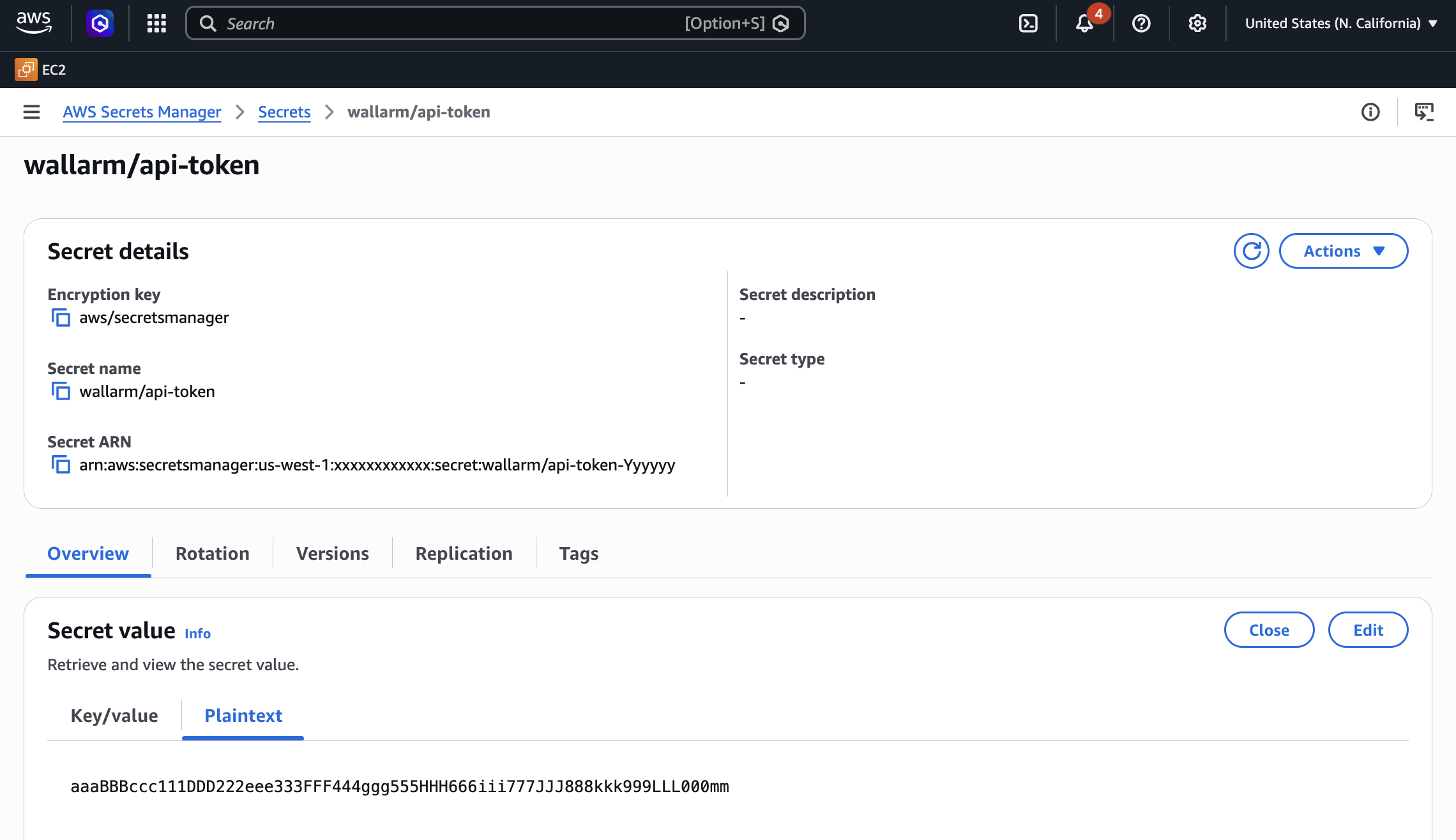 Secret with Wallarm token in AWS Secrets Manager