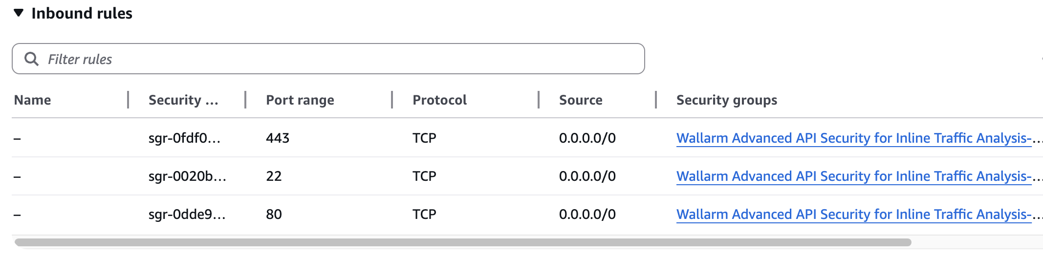 !Preconfigured security group