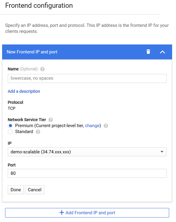 New frontend IP and port creation form