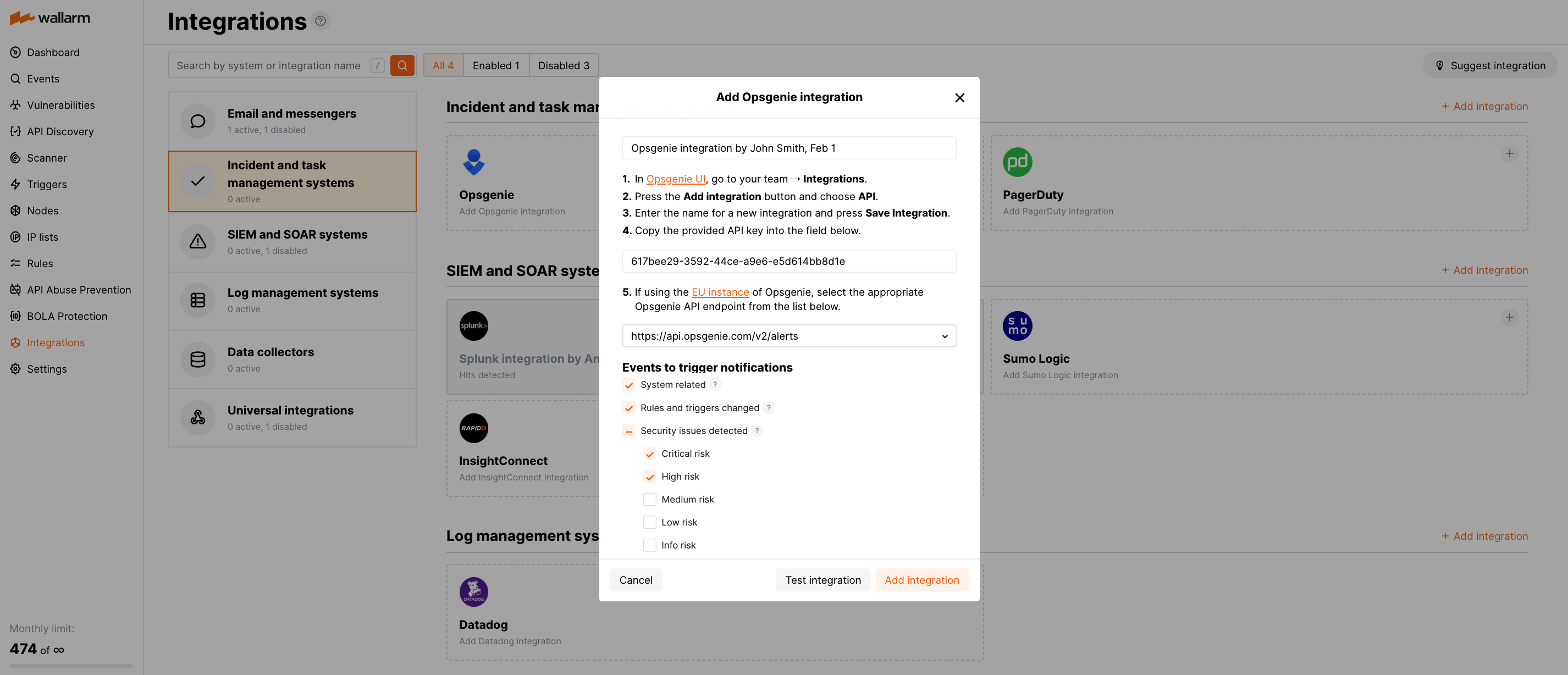 Opsgenie integration