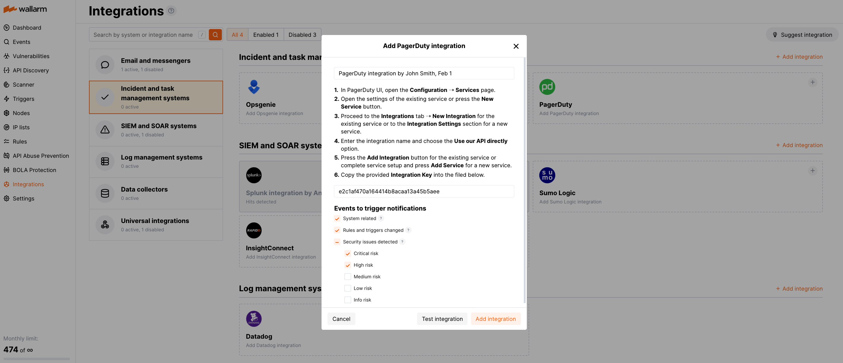 PagerDuty integration