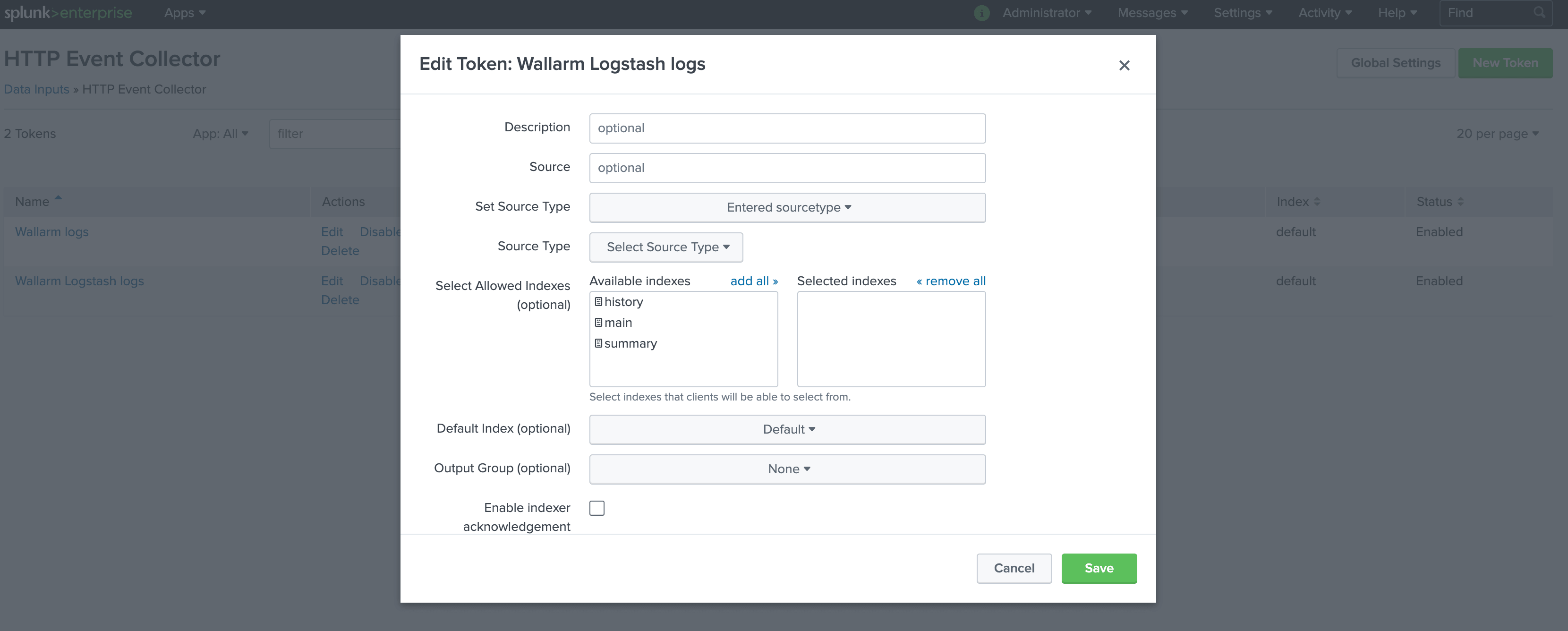 HTTP Event Collector Configuration