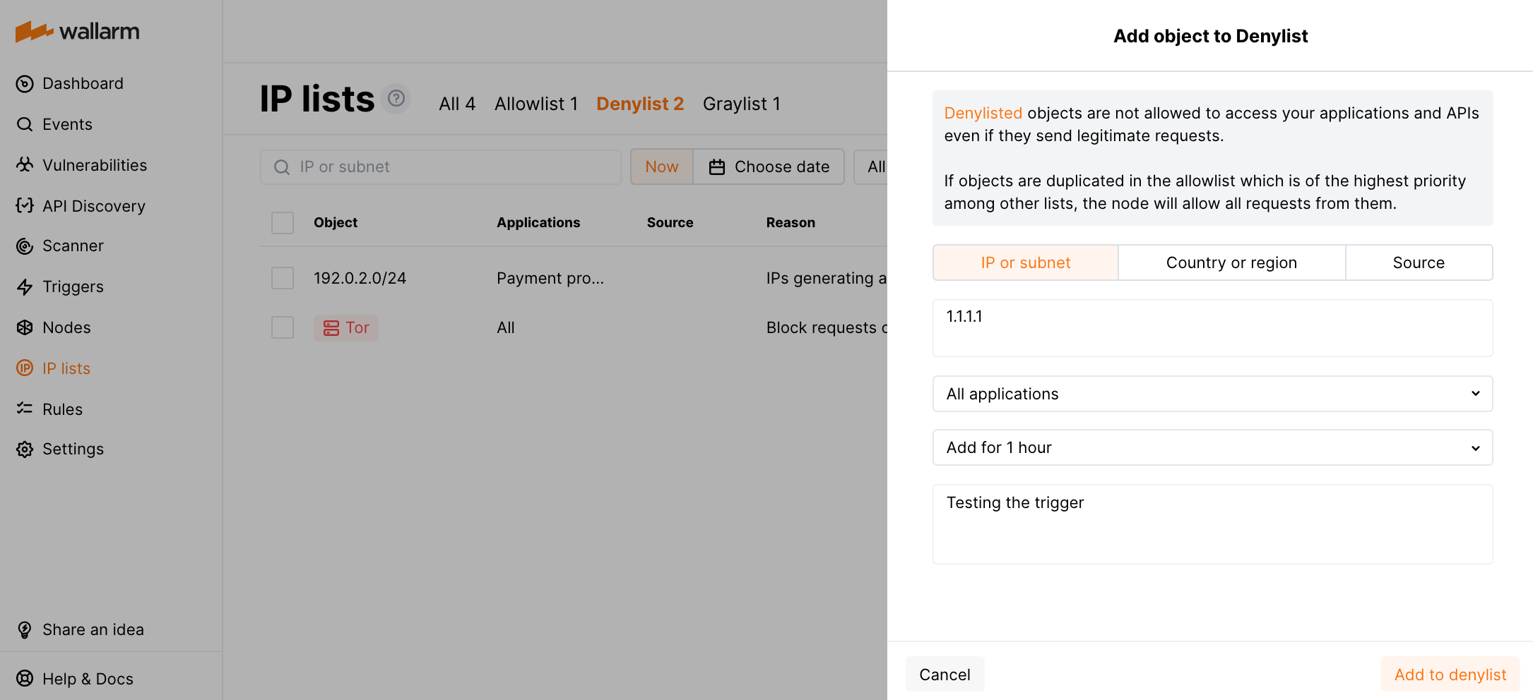 Adding IP to the denylist
