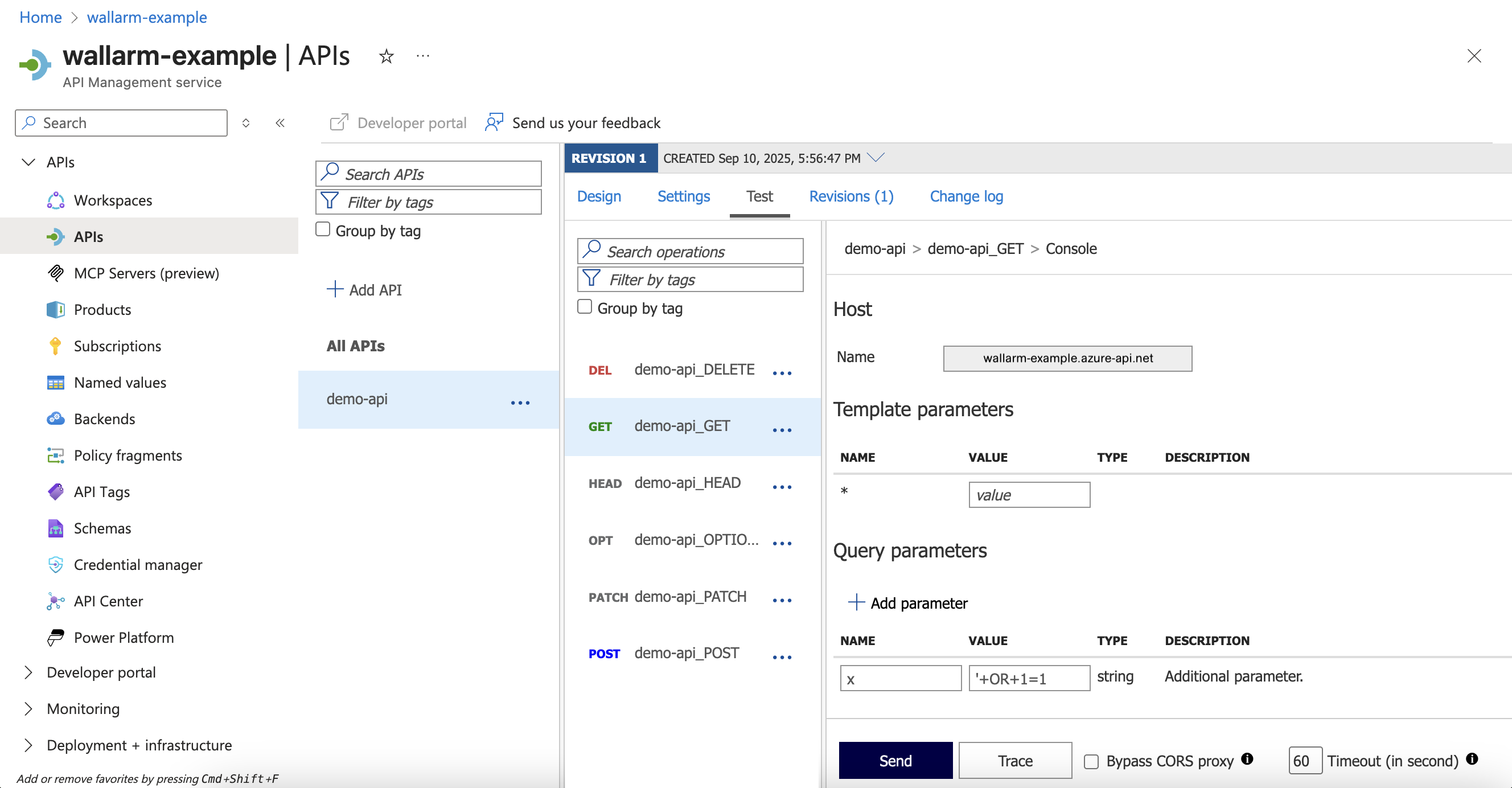 Azure APIM Trace SQLi attack